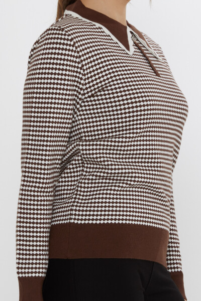 Tricotaj Pulover Checkerboard Model Cafea-Ecru - 31339 | KAZEE (Set de 3 M-L-XL) - 5