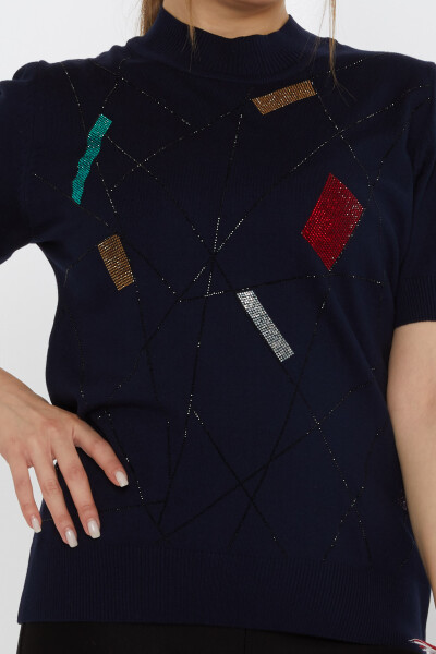 Tricotaj Pulover Colorat Stone Brodat Bleumarin - 30078 | KAZEE (Set de 4 L-XL-2XL-3XL) - 3