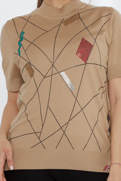 Tricotaj Pulover Colorful Stone Brodat Bej - 30078 | KAZEE (Set de 4 L-XL-2XL-3XL) - 3