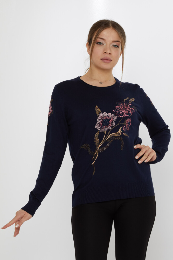 Tricotaj Pulover Floral Brodat Bleumarin - 31673 | KAZEE (Set de 3 L-XL-2XL) - 1