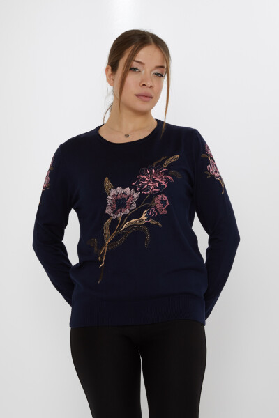 Tricotaj Pulover Floral Brodat Bleumarin - 31673 | KAZEE (Set de 3 L-XL-2XL) - KAZEE (1)