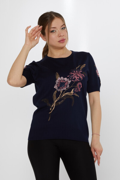 Tricotaj Pulover Floral Brodat Bleumarin - 31725 | KAZEE (Set de 3 L-XL-2XL) - KAZEE (1)