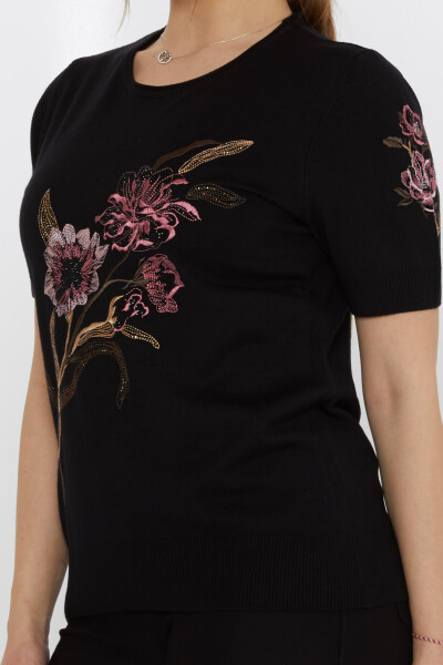 Tricotaj Pulover Floral Brodat Negru - 31725 | KAZEE (Set de 3 L-XL-2XL) - 4