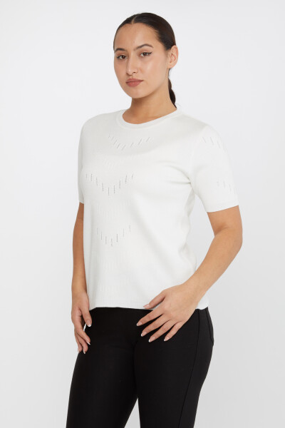 Tricoturi Pulover Maneca scurta Detaliu cu sclipici Ecru - 31608 | KAZEE (Set de 3 M-L-XL) - 2