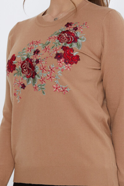 Tricotaj Pulover Rose Brodat Camel - 31377 | KAZEE (Set de 3 L-XL-2XL) - 4