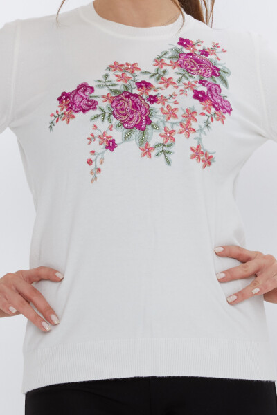 Tricotaj Pulover Rose Brodat Ecru - 31377 | KAZEE (Set de 3 L-XL-2XL) - 3