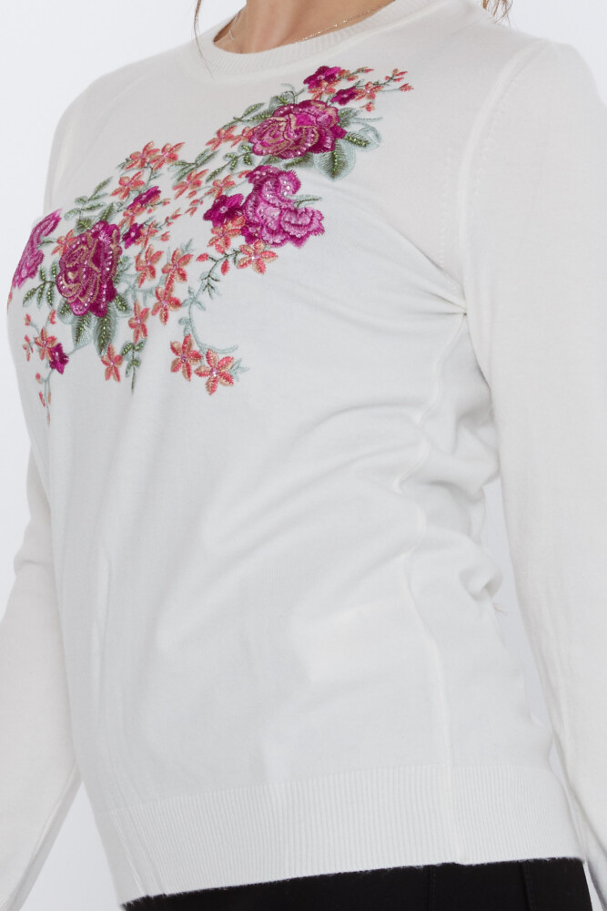 Tricotaj Pulover Rose Brodat Ecru - 31377 | KAZEE (Set de 3 L-XL-2XL) - 4