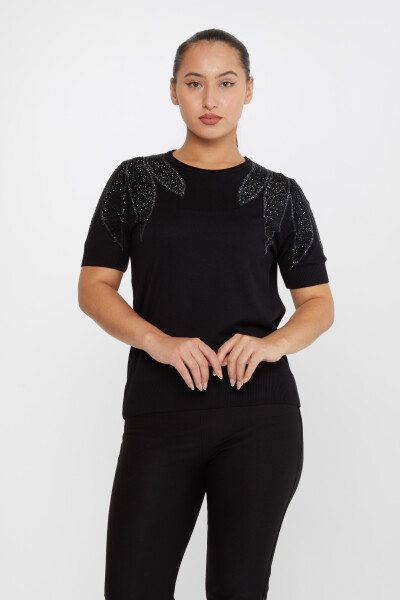 Tricotaj Pulover Umăr Piatra Brodat American Model Negru - 30792 | KAZEE (Set de 4 M-L-XL-2XL) 