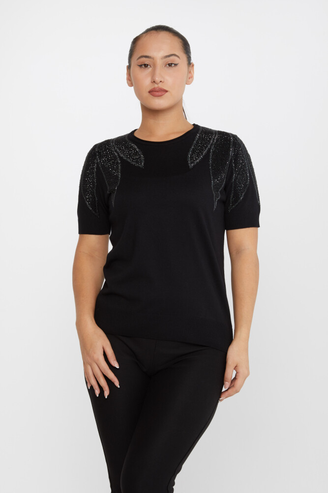 Tricotaj Pulover Umăr Piatra Brodat American Model Negru - 30792 | KAZEE (Set de 4 M-L-XL-2XL) - 2