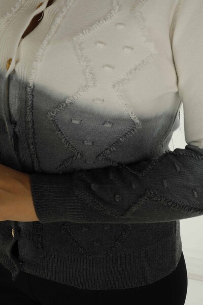 Cardigan de tricot cu mânecă lungă cu nasturi cu gât negru - 30782 | KAZEE - 4