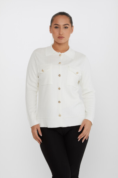 Tricotaj Cardigan Buzunar Detaliat Nasturi Ecru - 30693 | KAZEE (Set de 4 M-L-XL-2XL) - KAZEE (1)