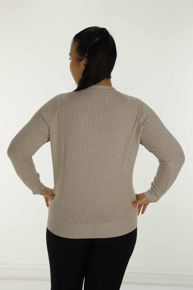 Tricot cu gât cu nasturi cu mânecă lungă Cardigan Mink - 31070 | KAZEE - 5