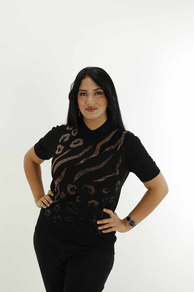 Tricotaj cu guler înalt de piatră Negru - 30568 | KAZEE - Kazee