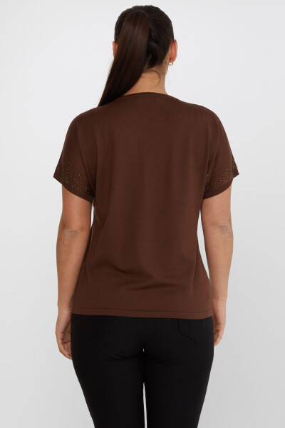 Tricotaj Pulover Stone Brodat Maneca Scurta Cafea - 30761 | KAZEE (Set de 4 L-XL-2XL-3XL) - 5