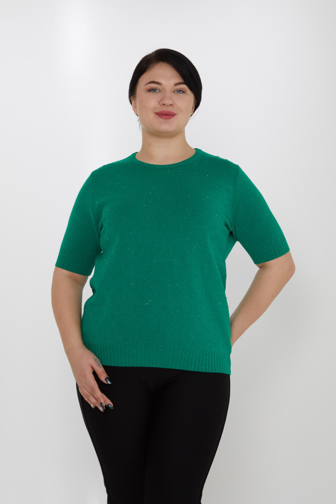 Tricoturi Pulover Detaliu cu sclipici Maneca scurta Verde - 31714 | KAZEE (Set de 3 XL-2XL-3XL) - 1