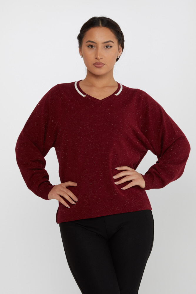 Tricoturi Pulover Decolteu V Maneca lunga Rosu Claret - 31649 | KAZEE (Set de 3 L-XL-2XL) - 2