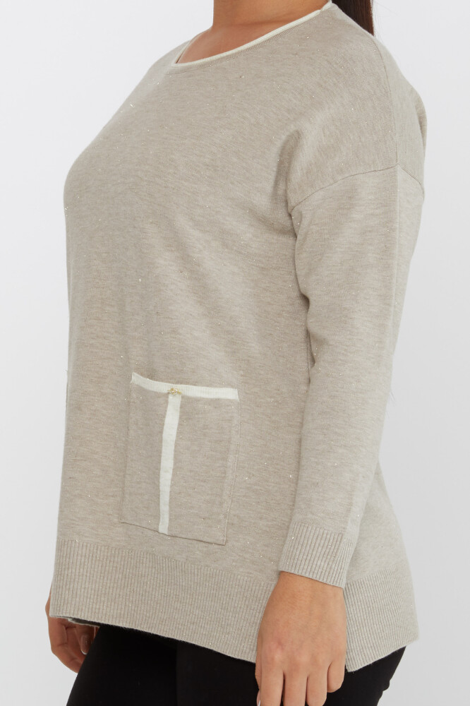 Tricotaj Pulover Buzunar Detaliat Pietret Glittery Mink - 31390 | KAZEE (Set de 3 XL-2XL-3XL) - 5