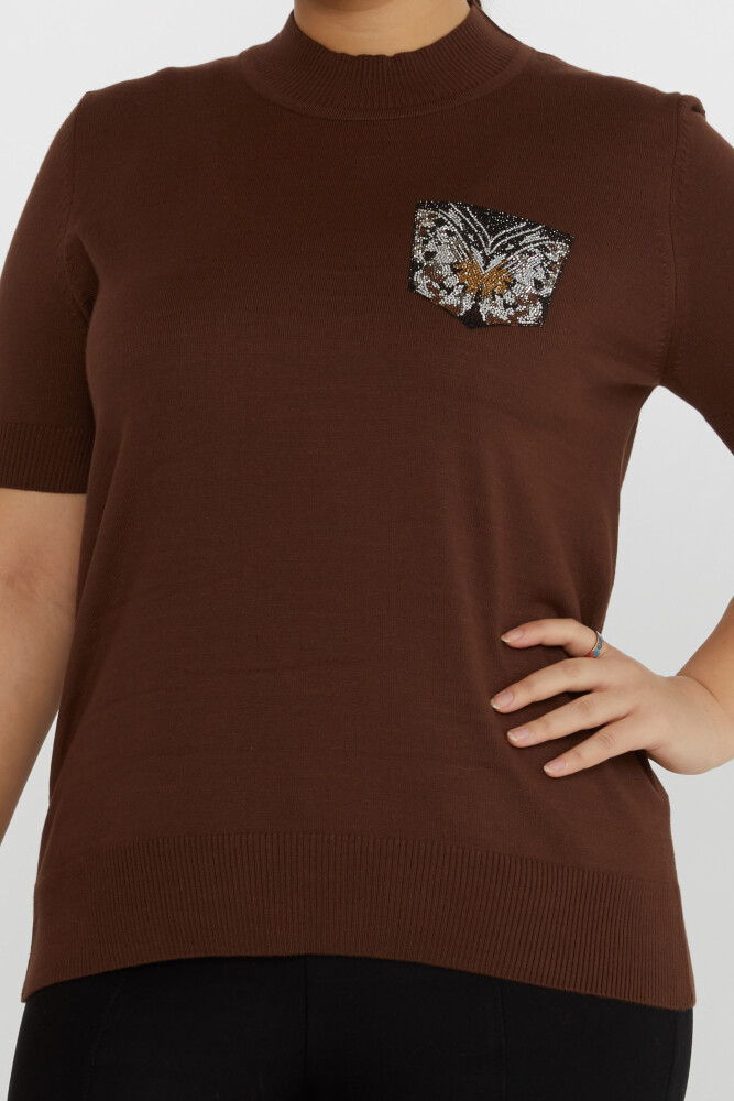 Tricoturi Pulover Fluture Stone Brodat Maneca Scurta Cafea - 31552 | KAZEE (Set de 3 M-L-XL) - 2