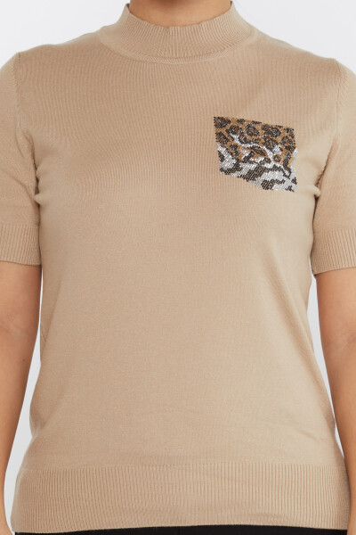 Tricoturi Pulover Leopard Stone Brodat Guler Stand Bej - 31623 | KAZEE (Set de 4 M-L-XL-2XL) - 3