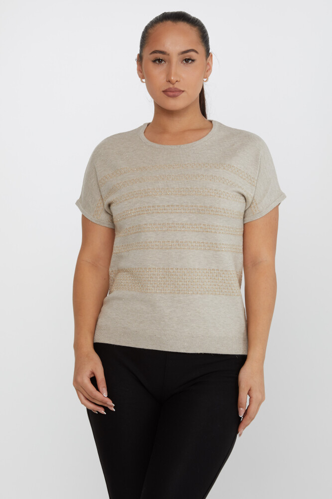 Tricoturi Pulover Maneca scurta Detaliat Sclipici Mink - 31652 | KAZEE (Set de 3 M-L-XL) - 1