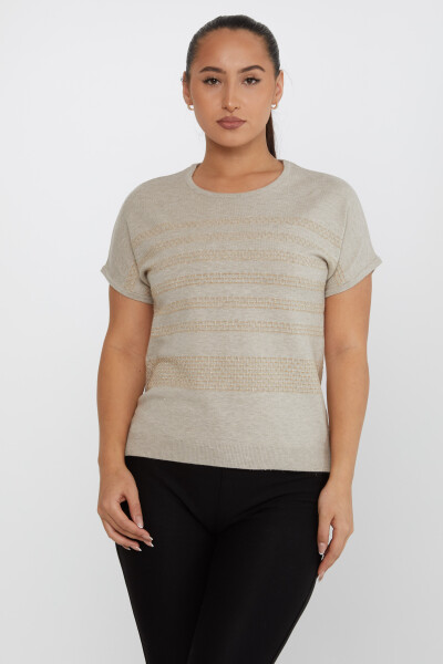 Tricoturi Pulover Maneca scurta Detaliat Sclipici Mink - 31652 | KAZEE (Set de 3 M-L-XL) 