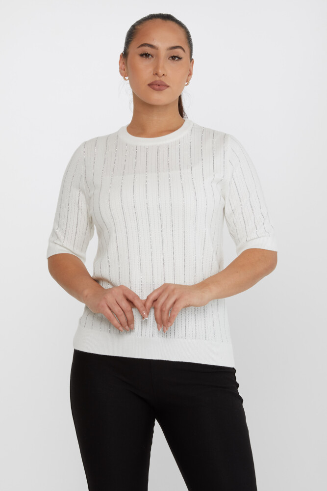 Tricoturi Pulover Maneca scurta Dunga Pietra Brodata Ecru - 31094 | KAZEE (Set de 3 M-L-XL) - 1