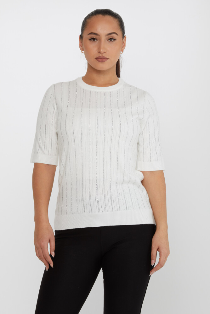 Tricoturi Pulover Maneca scurta Dunga Pietra Brodata Ecru - 31094 | KAZEE (Set de 3 M-L-XL) - 2