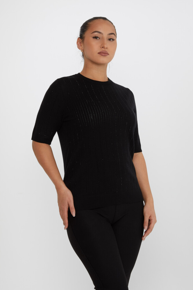 Tricoturi Pulover Maneca scurta Dunga Stone Brodat Negru - 31094 | KAZEE (Set de 3 M-L-XL) - 2