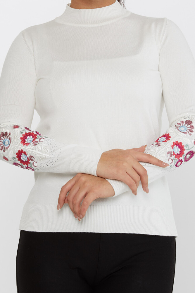 Tricotaj Pulover Maneci Broderie florala Guler stand Ecru - 31269 | KAZEE (Set de 4 M-L-XL-2XL) - 3