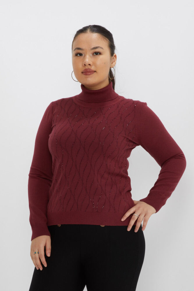 Tricoturi Pulover Stone Brodat Turtleneck Roșu Claret - 31151 | KAZEE (Set de 3 M-L-XL) - 1