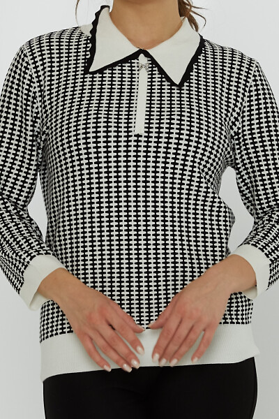 Tricotaj Pulover șorț Guler Houndstooth Model Stoned Ecru-Negru - 31570 | KAZEE (Set de 3 XL-2XL-3XL) - 3