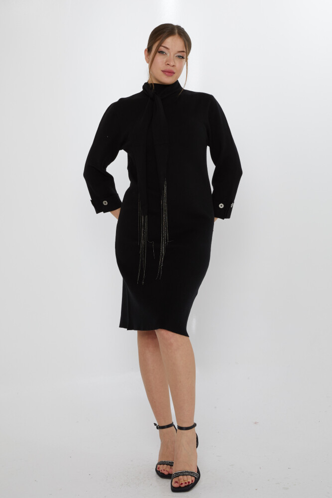 Triko Elbise Atkı Detaylı Siyah - 30968 | KAZEE (3'lü Set S-M-L) - 1