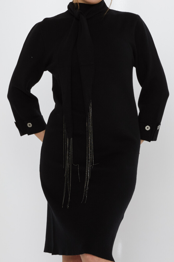 Triko Elbise Atkı Detaylı Siyah - 30968 | KAZEE (3'lü Set S-M-L) - 3