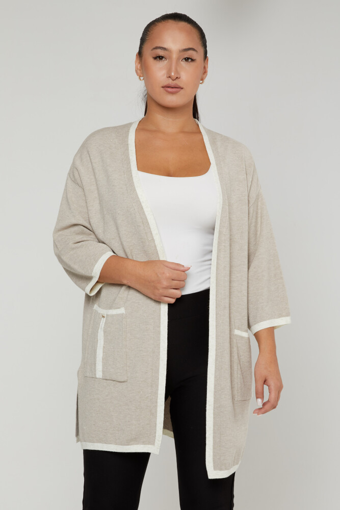 ژاکت کشباف جیبی دو رنگ بژ - 31067 | KAZEE (مجموعه 4 M-L-XL-2XL) - 2