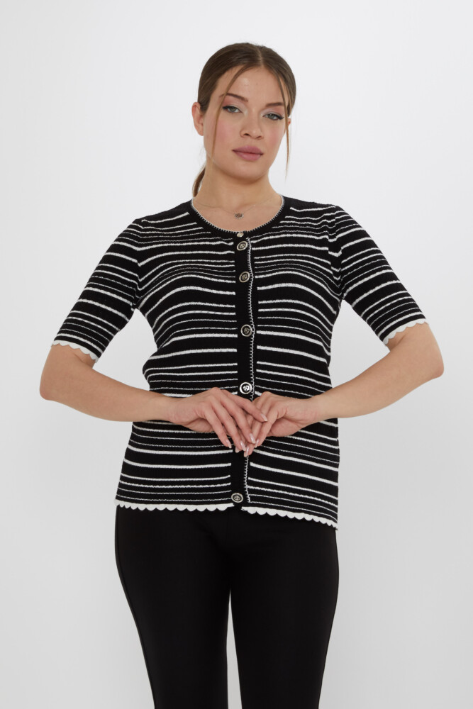 Triko Hırka Çizgi Desenli Siyah - 31784 | KAZEE (3'lü Set S-M-L) - 1