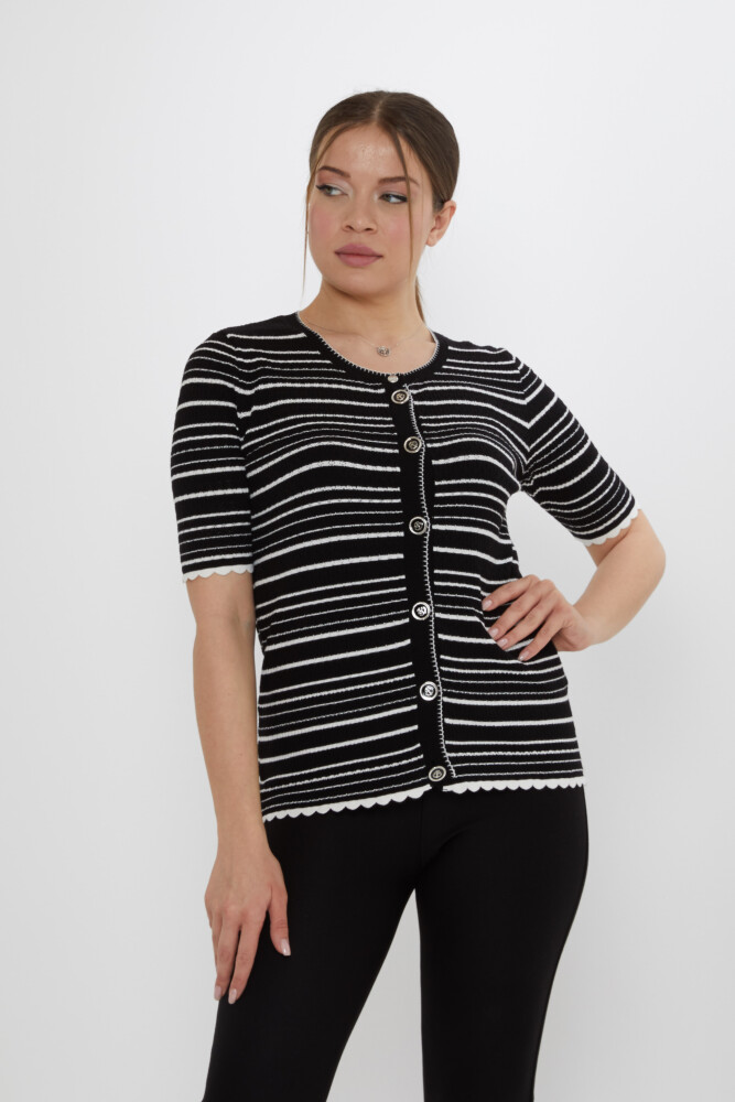 Triko Hırka Çizgi Desenli Siyah - 31784 | KAZEE (3'lü Set S-M-L) - 2