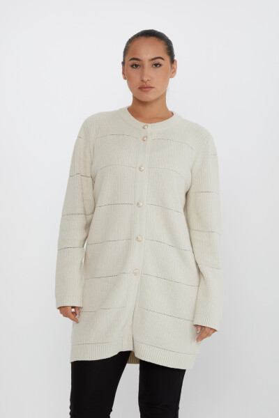 Triko Hırka Düğme Detaylı Ekru - 30643 | KAZEE (3'lü Set M-L-XL) - Kazee