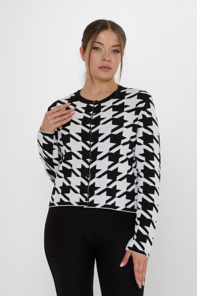 Triko Hırka Kazayağı Desenli Siyah - 31906 | KAZEE (2'li Set M-L) - Kazee