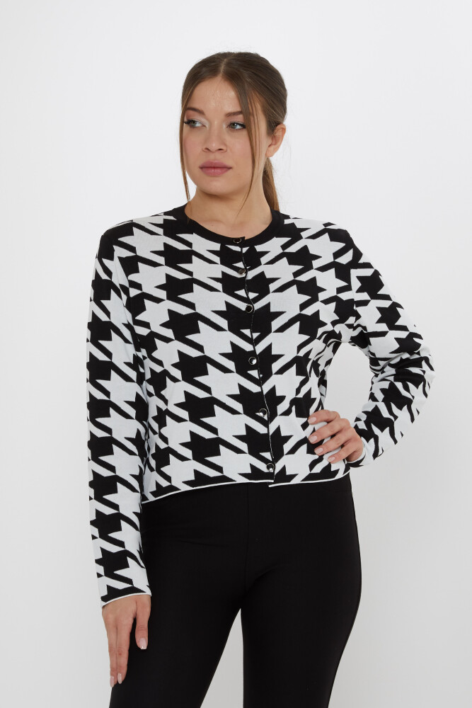 Triko Hırka Kazayağı Desenli Siyah - 31906 | KAZEE (2'li Set M-L) - 2