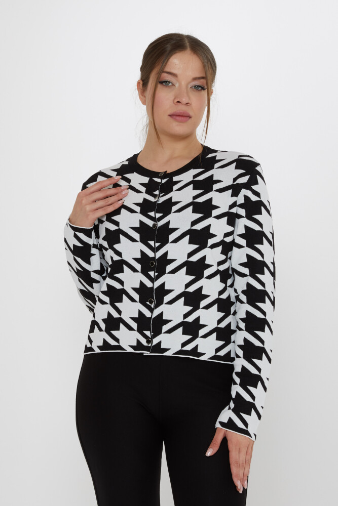 Triko Hırka Kazayağı Desenli Siyah - 31906 | KAZEE (2'li Set M-L) - 1