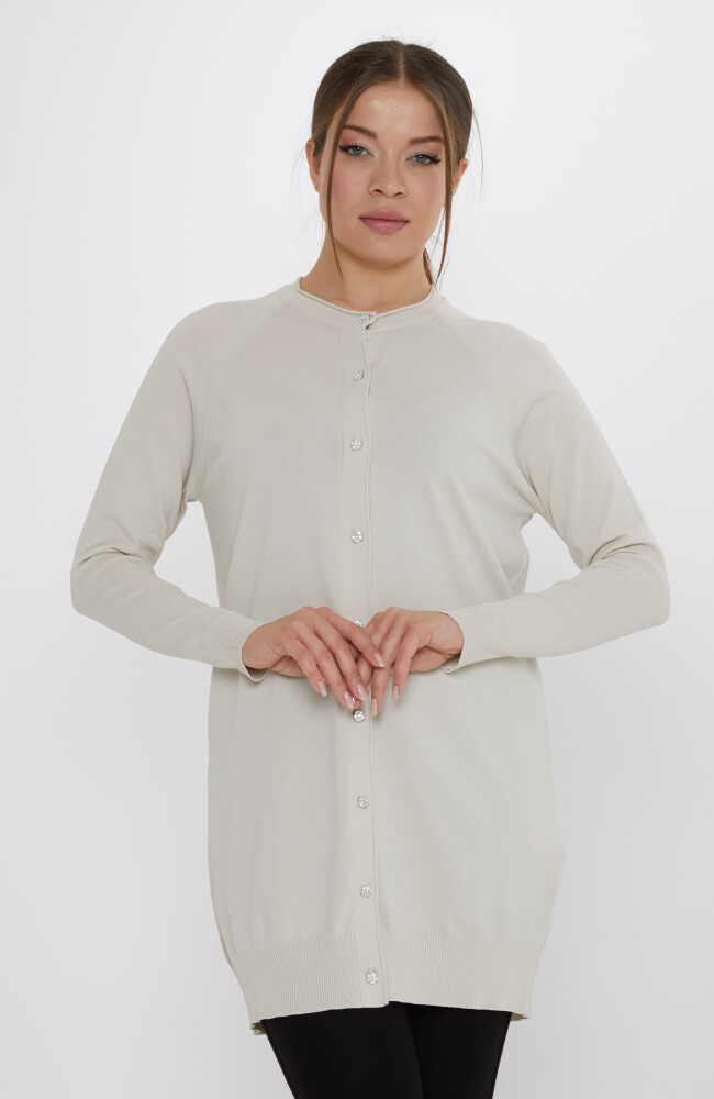 Triko Hırka Taşlı Düğmeli Açık Bej - 31846 | KAZEE (2'li Set L-XL) - 1