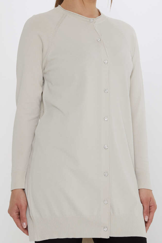 Triko Hırka Taşlı Düğmeli Açık Bej - 31846 | KAZEE (2'li Set L-XL) - 3