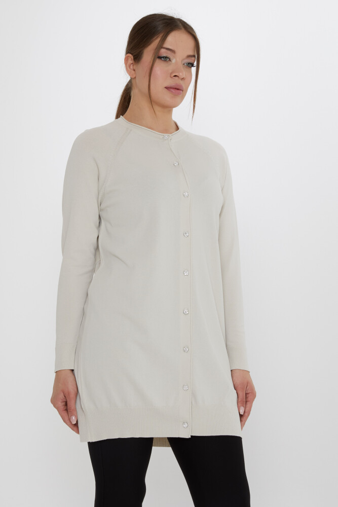 Triko Hırka Taşlı Düğmeli Açık Bej - 31846 | KAZEE (2'li Set L-XL) - 2