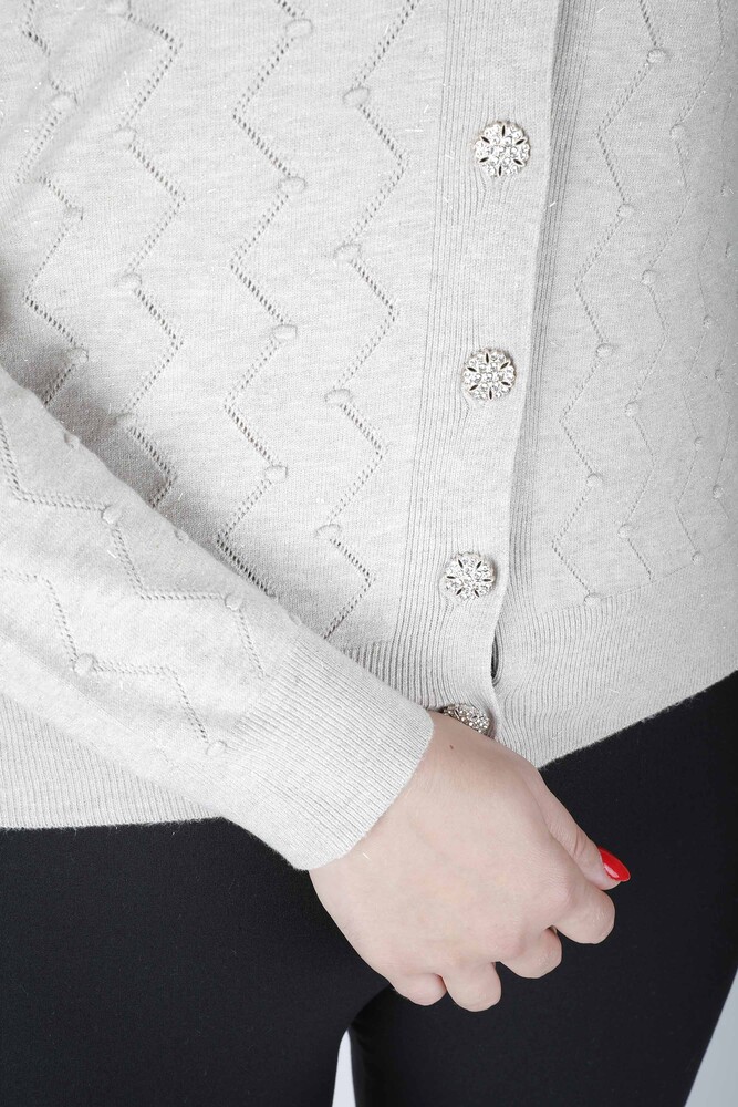 Triko Hırka Taşlı Düğmeli Bej - 31069 | KAZEE (4'lü Set M-L-XL-2XL) - 3