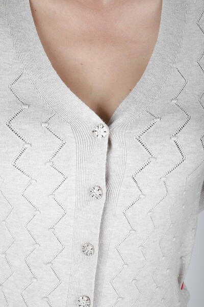 Triko Hırka Taşlı Düğmeli Bej - 31069 | KAZEE (4'lü Set M-L-XL-2XL) - 2