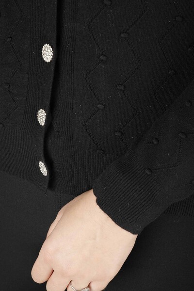 Triko Hırka Taşlı Düğmeli Siyah - 31069 | KAZEE (4'lü Set M-L-XL-2XL) - 3