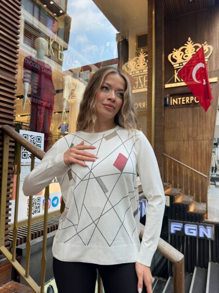 Triko Kazak Bisiklet Yaka Ekru - 31874 | KAZEE (3'lü Set XL-2XL-3XL) - KAZEE (1)