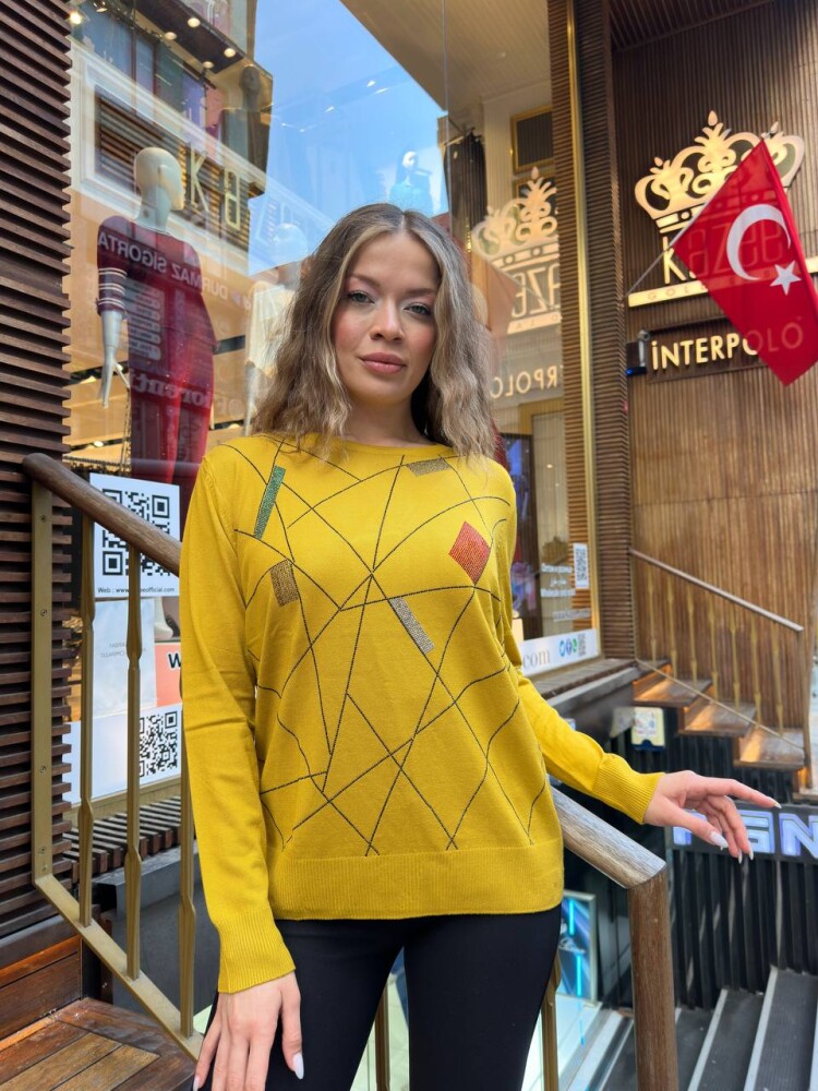 Triko Kazak Bisiklet Yaka Sarı - 31874 | KAZEE (3'lü Set XL-2XL-3XL) - 1