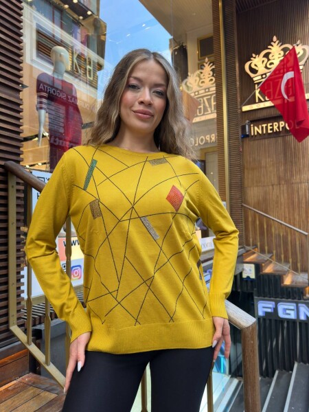 Triko Kazak Bisiklet Yaka Sarı - 31874 | KAZEE (3'lü Set XL-2XL-3XL) - KAZEE (1)