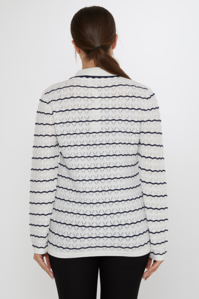 Triko Kazak Çapa Broşlu Ekru-Lacivert - 31777 | KAZEE (3'lü Set M-L-XL) - 5